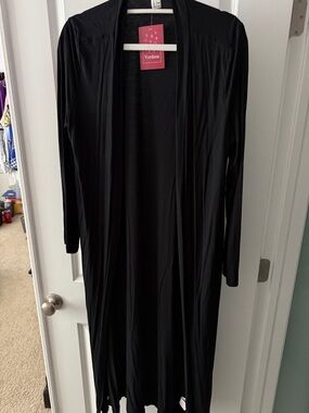 Verdusa Black Long Open-Front Robe Jacket